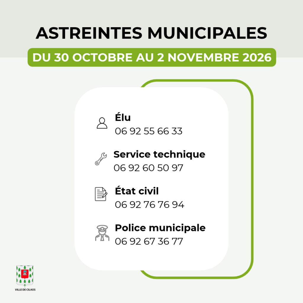 Astreintes municipales 3.10 au 2.11.2026 ville cilaos